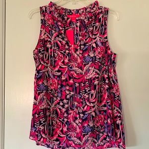 Beautiful Lilly Pulitzer “Amanda Top” Bright Navy “Swing of Things” sz small